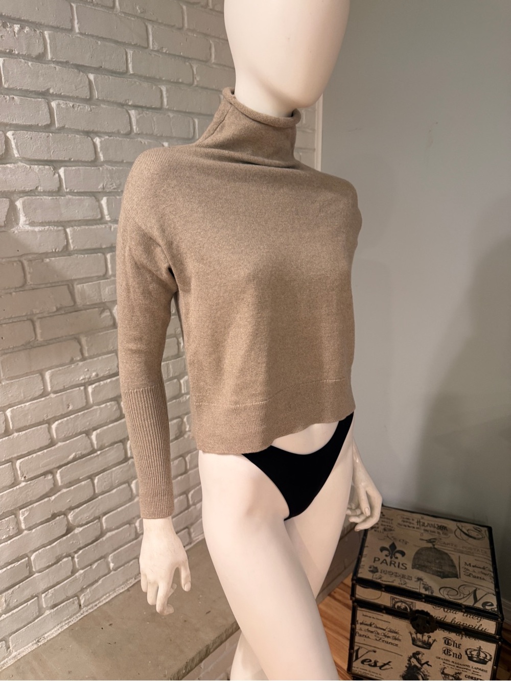 Wilfred Aritzia 100% Wool Turtleneck Sweater Camel Beige Size S Italian Yarn - Picture 5 of 12